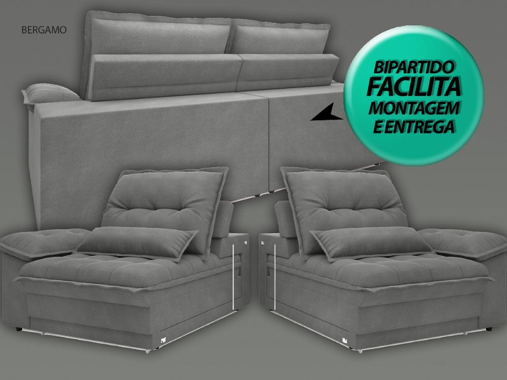 Sofá Bergamo 2,90m Assento Retrátil e Reclinável Velosuede Grafite - NETSOFAS
