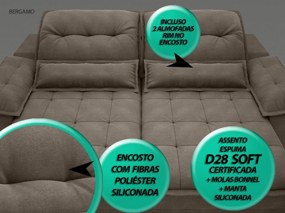 Sofá Bergamo 2,90m Assento Retrátil e Reclinável Velosuede Marrom - NETSOFAS
