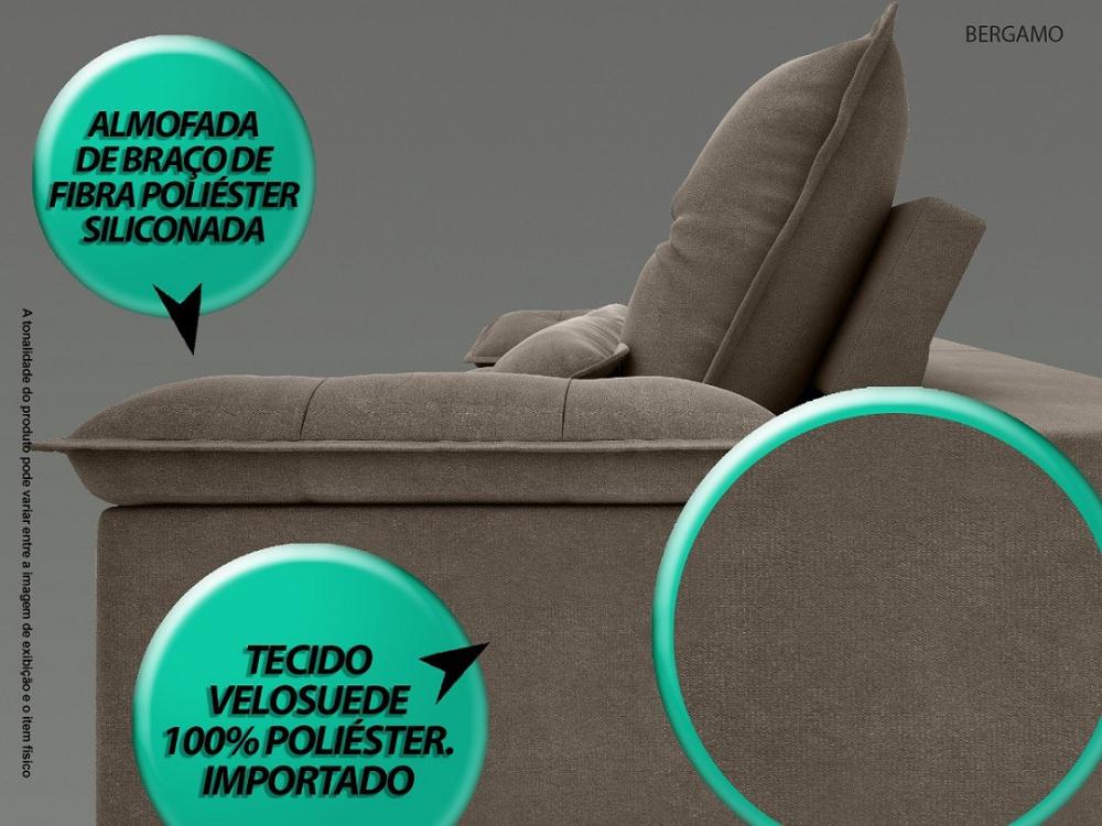 Sofá Bergamo 2,90m Assento Retrátil e Reclinável Velosuede Marrom - NETSOFAS