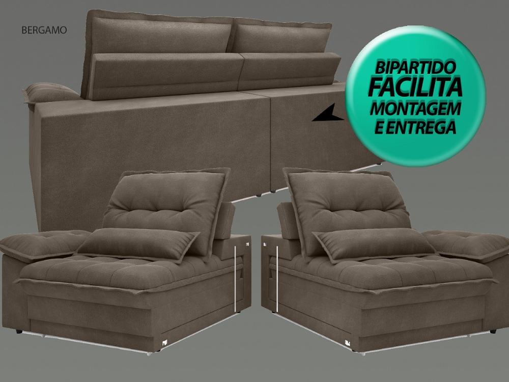 Sofá Bergamo 2,90m Assento Retrátil e Reclinável Velosuede Marrom - NETSOFAS