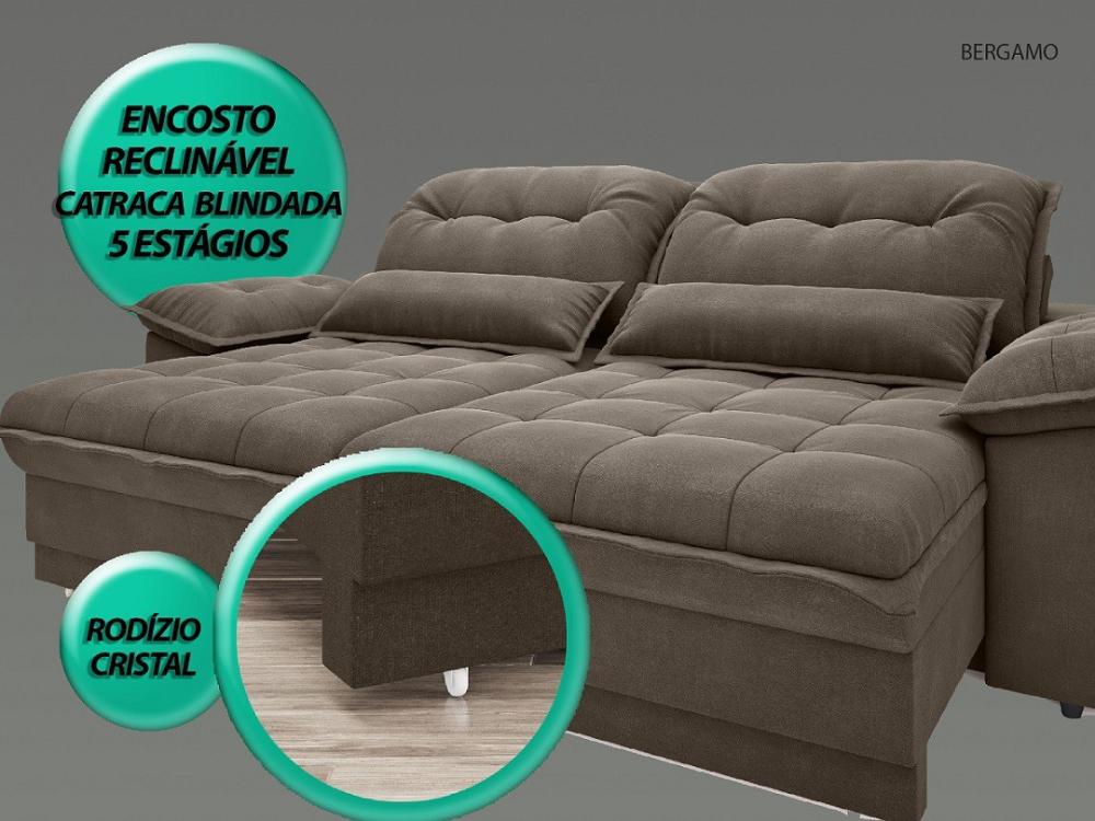 Sofá Bergamo 2,90m Assento Retrátil e Reclinável Velosuede Marrom - NETSOFAS