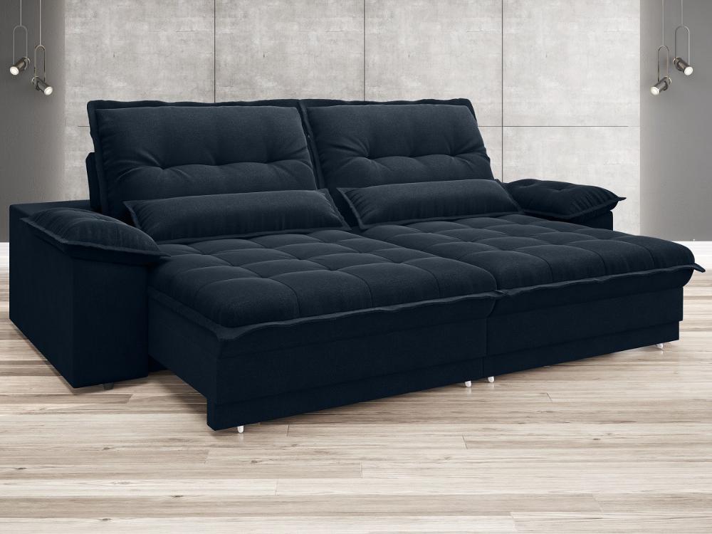 Sofá Bergamo 2,90m Assento Retrátil e Reclinável Velosuede Petróleo - NETSOFAS