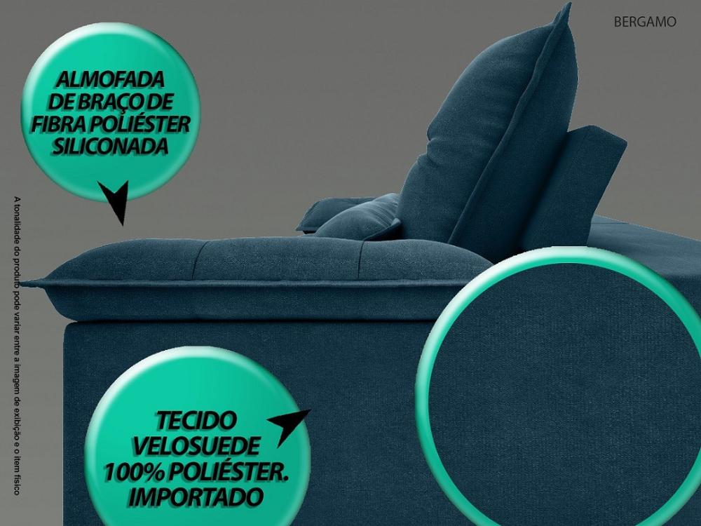 Sofá Bergamo 2,90m Assento Retrátil e Reclinável Velosuede Royal - NETSOFAS