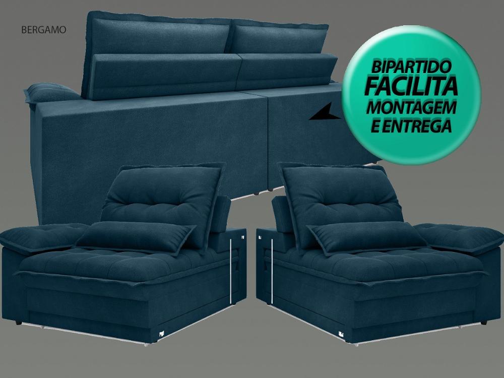 Sofá Bergamo 2,90m Assento Retrátil e Reclinável Velosuede Royal - NETSOFAS