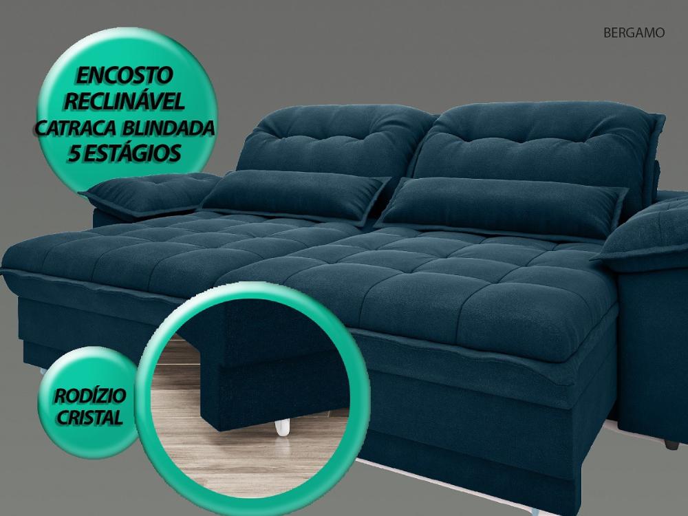 Sofá Bergamo 2,90m Assento Retrátil e Reclinável Velosuede Royal - NETSOFAS