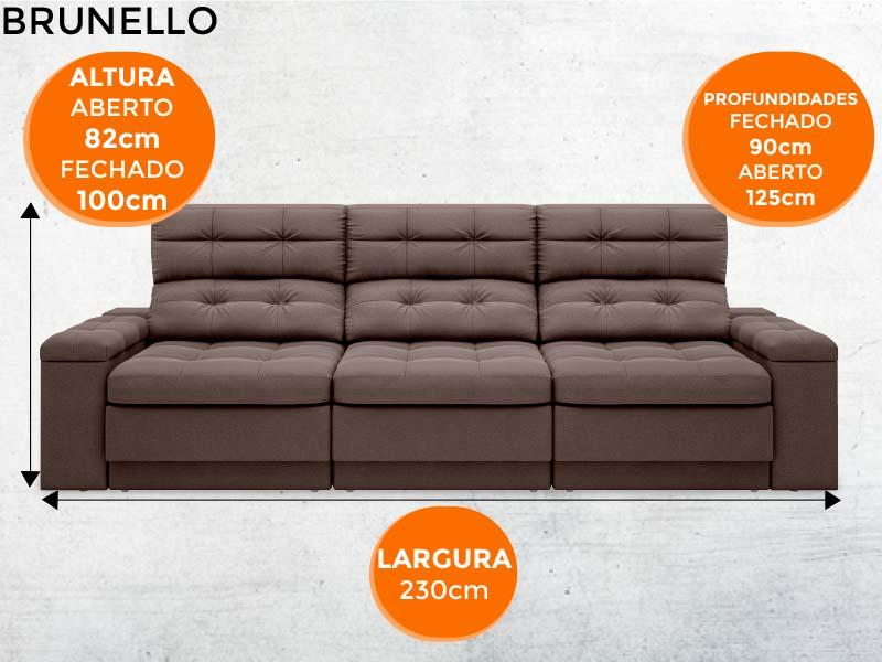 Sofá Brunello 2,30m Retrátil e Reclinável Velosuede Chocolate - NETSOFAS