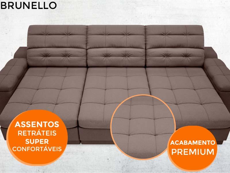 Sofá Brunello 2,30m Retrátil e Reclinável Velosuede Chocolate - NETSOFAS