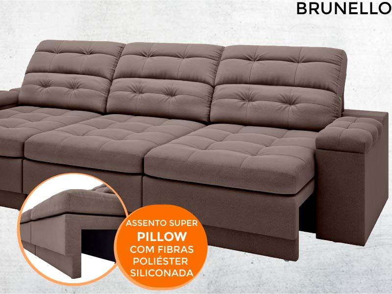 Sofá Brunello 2,30m Retrátil e Reclinável Velosuede Chocolate - NETSOFAS