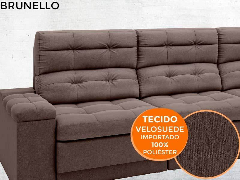 Sofá Brunello 2,30m Retrátil e Reclinável Velosuede Chocolate - NETSOFAS