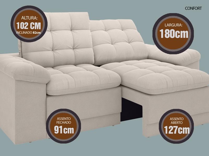 Sofá Confort  1,80m Assento Retrátil e Reclinável Velosuede Areia - NETSOFAS