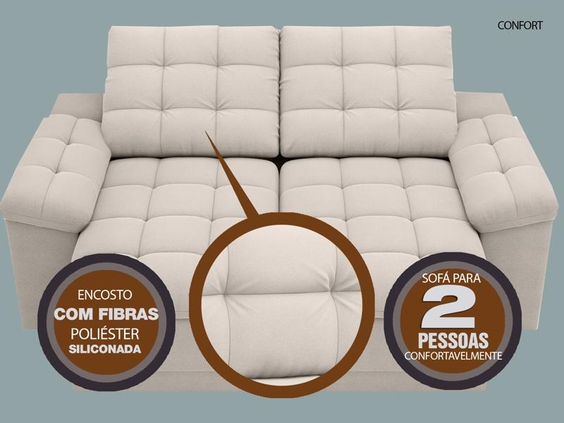 Sofá Confort  1,80m Assento Retrátil e Reclinável Velosuede Areia - NETSOFAS