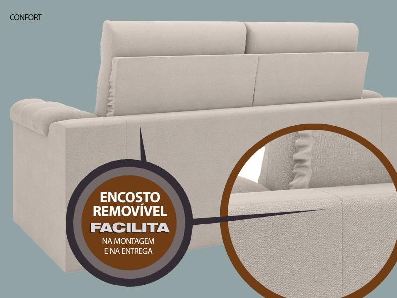 Sofá Confort  1,80m Assento Retrátil e Reclinável Velosuede Areia - NETSOFAS