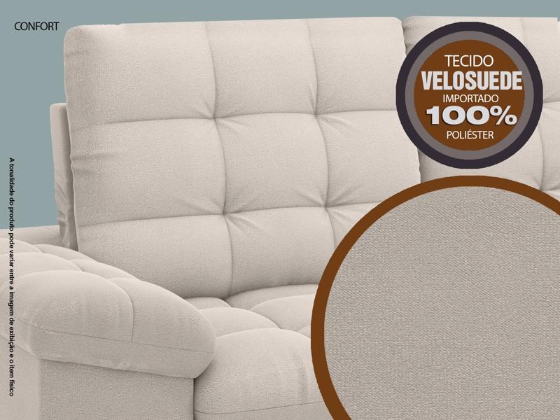 Sofá Confort  1,80m Assento Retrátil e Reclinável Velosuede Areia - NETSOFAS