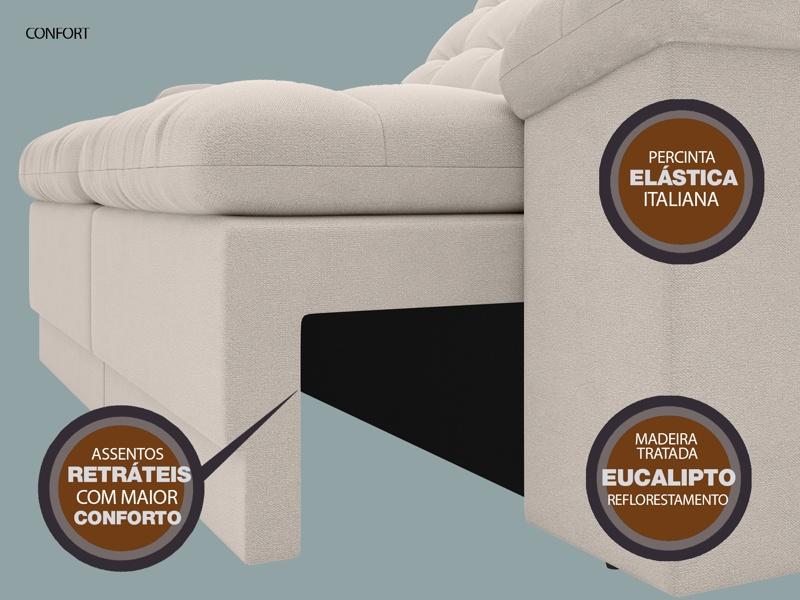 Sofá Confort  1,80m Assento Retrátil e Reclinável Velosuede Areia - NETSOFAS
