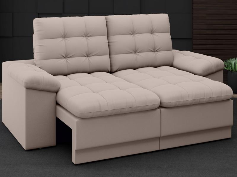 Sofá Confort  1,80m Assento Retrátil e Reclinável Velosuede Bege - NETSOFAS