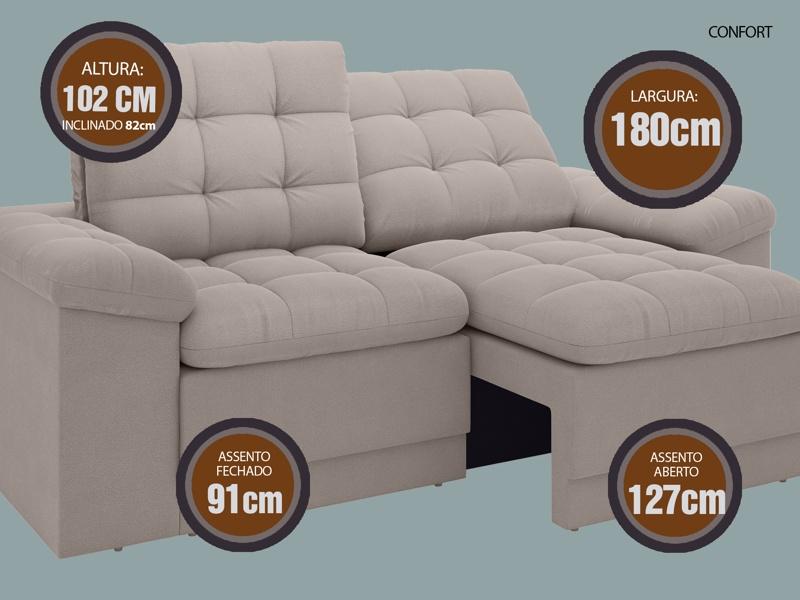 Sofá Confort  1,80m Assento Retrátil e Reclinável Velosuede Bege - NETSOFAS