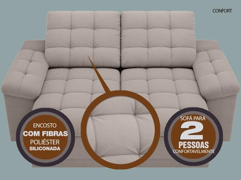 Sofá Confort  1,80m Assento Retrátil e Reclinável Velosuede Bege - NETSOFAS