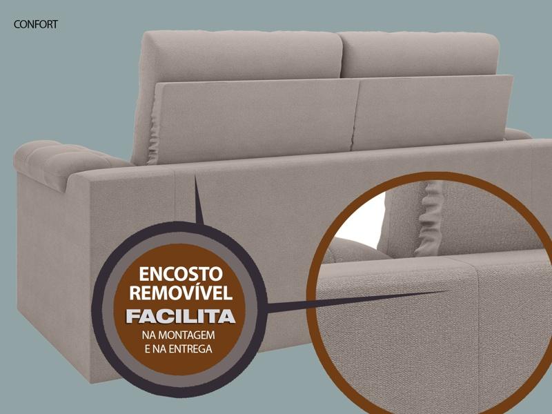 Sofá Confort  1,80m Assento Retrátil e Reclinável Velosuede Bege - NETSOFAS