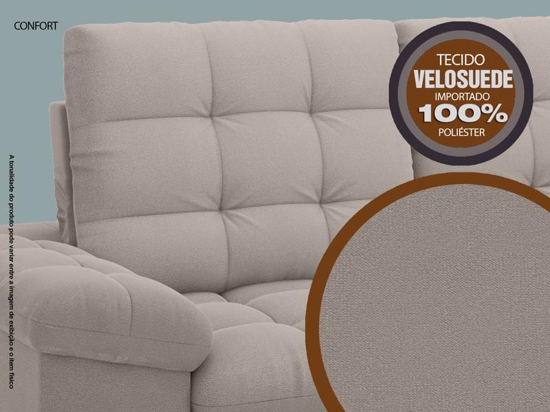 Sofá Confort  1,80m Assento Retrátil e Reclinável Velosuede Bege - NETSOFAS