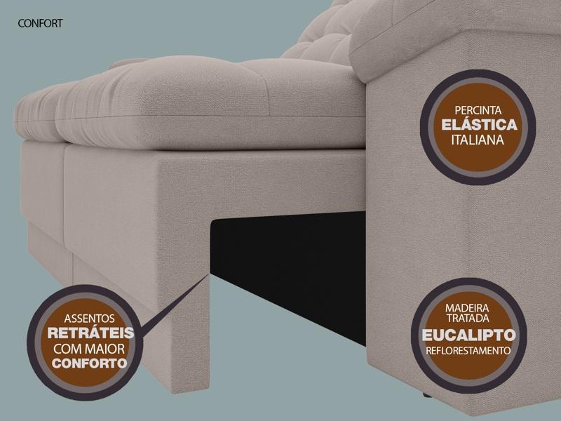 Sofá Confort  1,80m Assento Retrátil e Reclinável Velosuede Bege - NETSOFAS