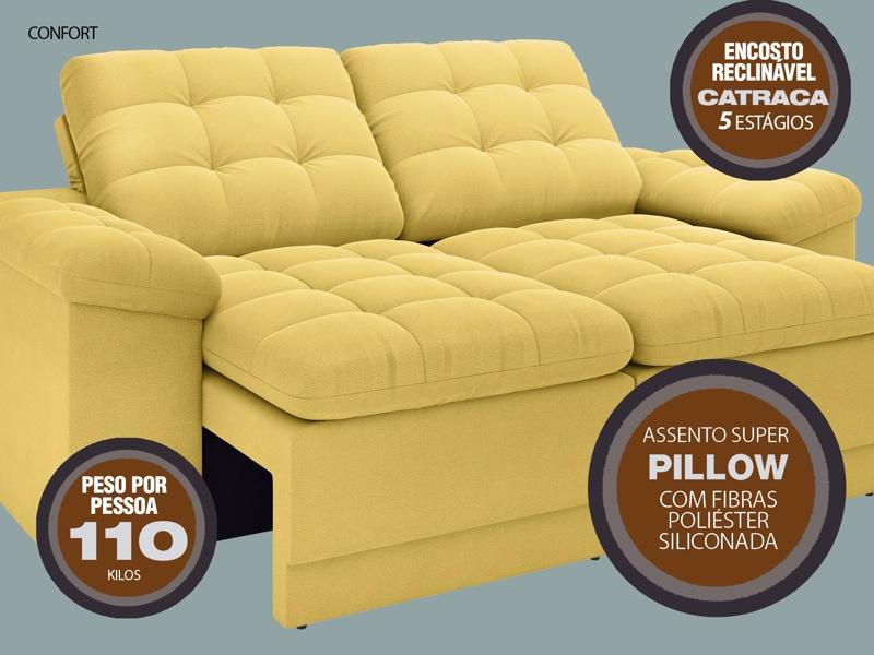 Sofá Confort  1,80m Assento Retrátil e Reclinável Velosuede Canário - NETSOFAS