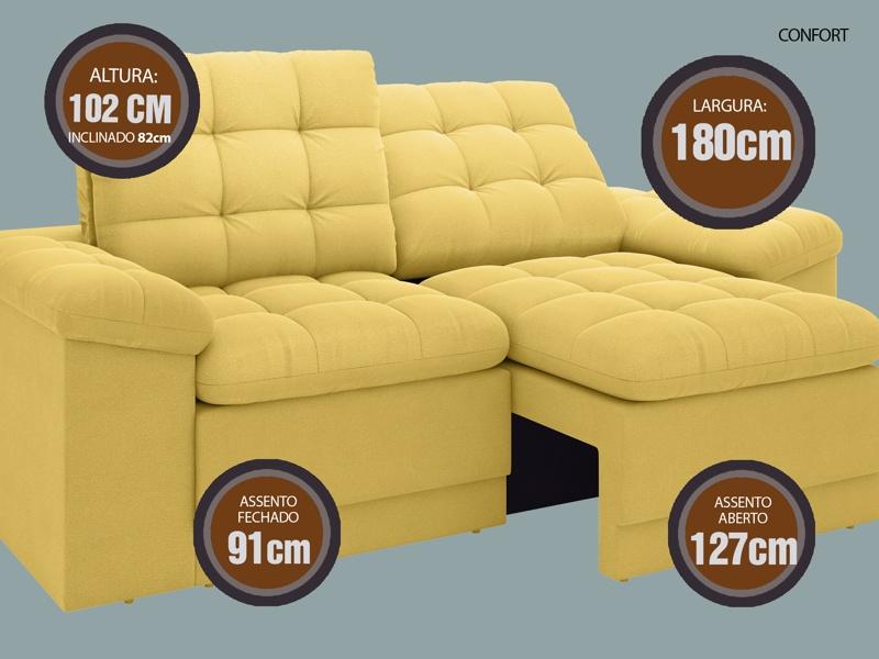 Sofá Confort  1,80m Assento Retrátil e Reclinável Velosuede Canário - NETSOFAS
