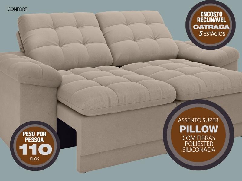 Sofá Confort  1,80m Assento Retrátil e Reclinável Velosuede Capuccino - NETSOFAS