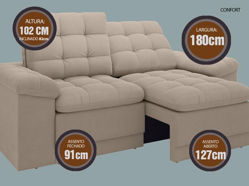 Sofá Confort  1,80m Assento Retrátil e Reclinável Velosuede Capuccino - NETSOFAS