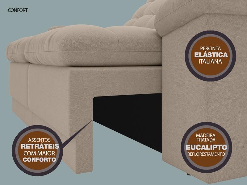 Sofá Confort  1,80m Assento Retrátil e Reclinável Velosuede Capuccino - NETSOFAS