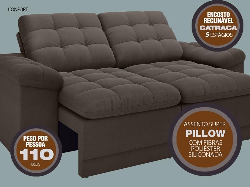 Sofá Confort  1,80m Assento Retrátil e Reclinável Velosuede Chocolate - NETSOFAS