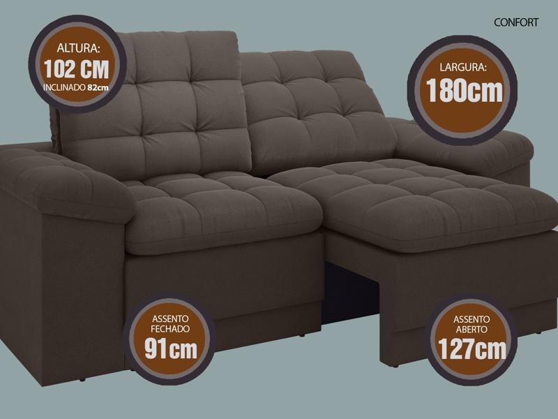 Sofá Confort  1,80m Assento Retrátil e Reclinável Velosuede Chocolate - NETSOFAS