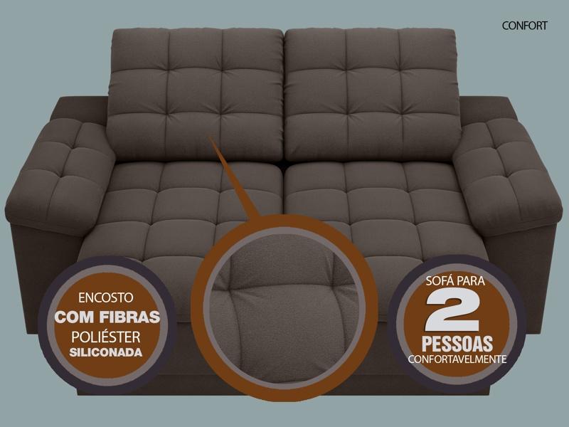 Sofá Confort  1,80m Assento Retrátil e Reclinável Velosuede Chocolate - NETSOFAS