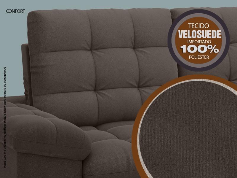Sofá Confort  1,80m Assento Retrátil e Reclinável Velosuede Chocolate - NETSOFAS