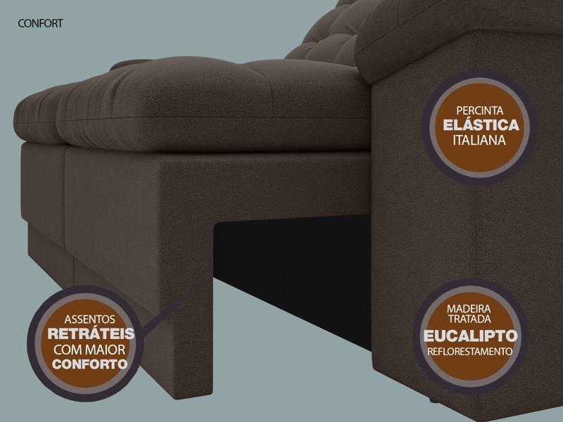 Sofá Confort  1,80m Assento Retrátil e Reclinável Velosuede Chocolate - NETSOFAS