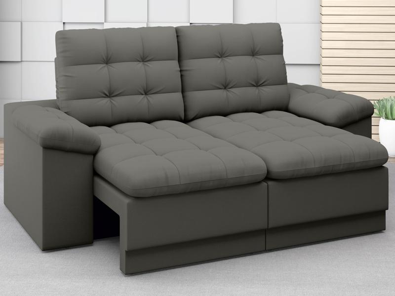 Sofá Confort  1,80m Assento Retrátil e Reclinável Velosuede Cinza - NETSOFAS