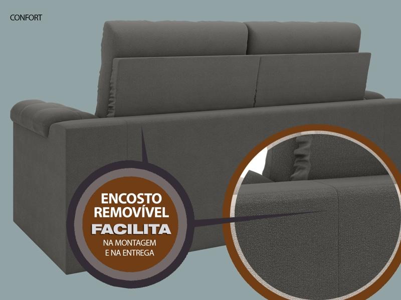 Sofá Confort  1,80m Assento Retrátil e Reclinável Velosuede Cinza - NETSOFAS