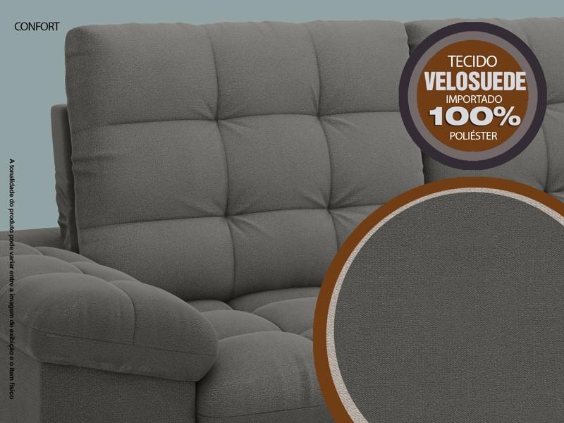 Sofá Confort  1,80m Assento Retrátil e Reclinável Velosuede Cinza - NETSOFAS