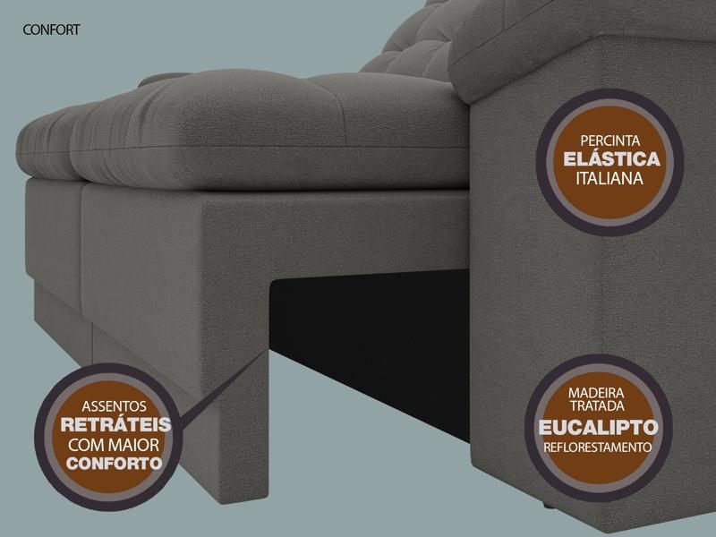 Sofá Confort  1,80m Assento Retrátil e Reclinável Velosuede Cinza - NETSOFAS