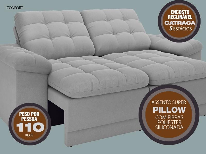 Sofá Confort  1,80m Assento Retrátil e Reclinável Velosuede Grafite - NETSOFAS