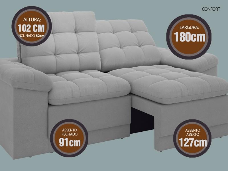 Sofá Confort  1,80m Assento Retrátil e Reclinável Velosuede Grafite - NETSOFAS