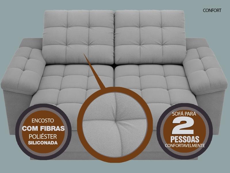 Sofá Confort  1,80m Assento Retrátil e Reclinável Velosuede Grafite - NETSOFAS
