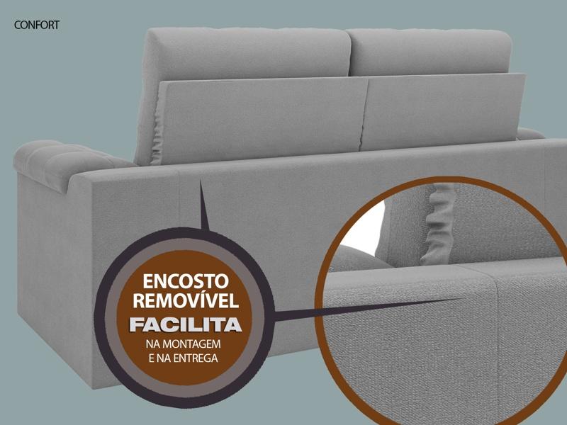 Sofá Confort  1,80m Assento Retrátil e Reclinável Velosuede Grafite - NETSOFAS