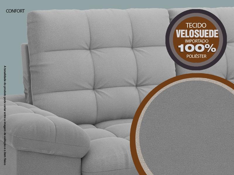 Sofá Confort  1,80m Assento Retrátil e Reclinável Velosuede Grafite - NETSOFAS