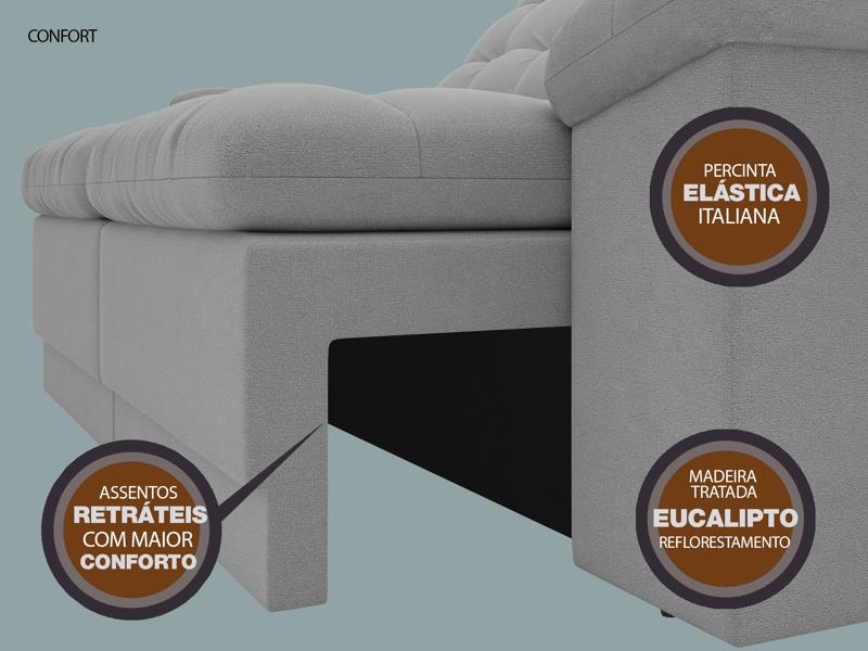 Sofá Confort  1,80m Assento Retrátil e Reclinável Velosuede Grafite - NETSOFAS