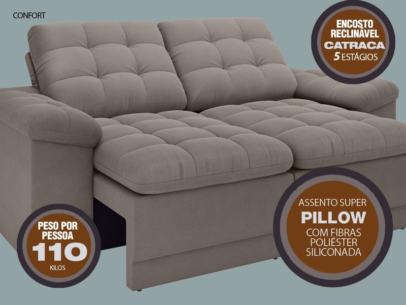 Sofá Confort  1,80m Assento Retrátil e Reclinável Velosuede Marrom - NETSOFAS