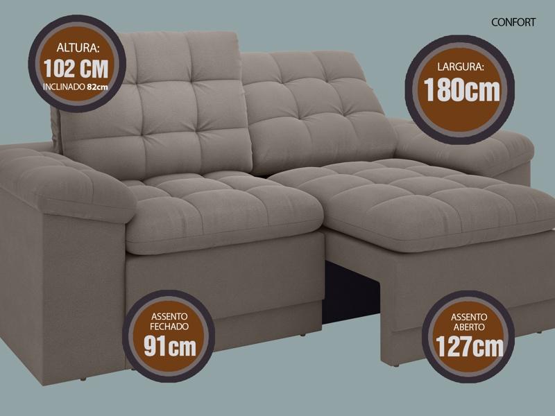 Sofá Confort  1,80m Assento Retrátil e Reclinável Velosuede Marrom - NETSOFAS