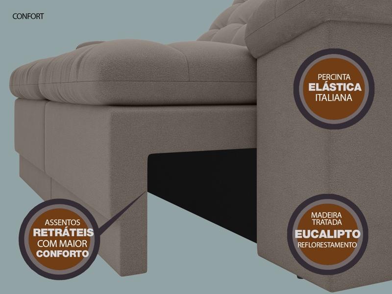 Sofá Confort  1,80m Assento Retrátil e Reclinável Velosuede Marrom - NETSOFAS