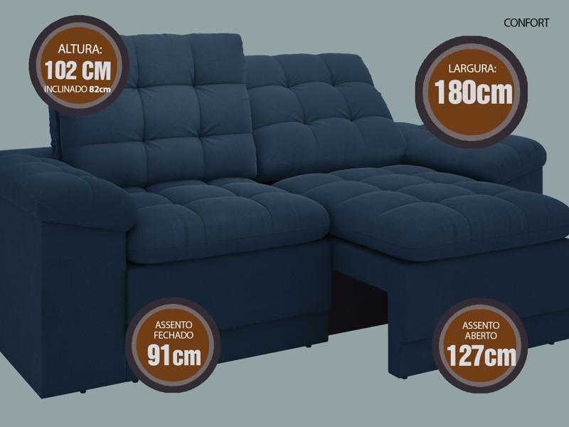 Sofá Confort  1,80m Assento Retrátil e Reclinável Velosuede Petróleo - NETSOFAS