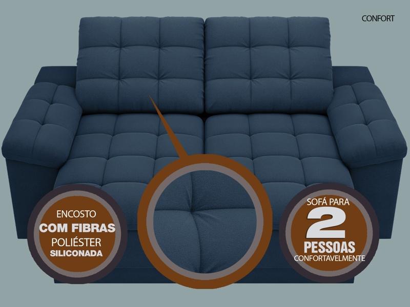 Sofá Confort  1,80m Assento Retrátil e Reclinável Velosuede Petróleo - NETSOFAS