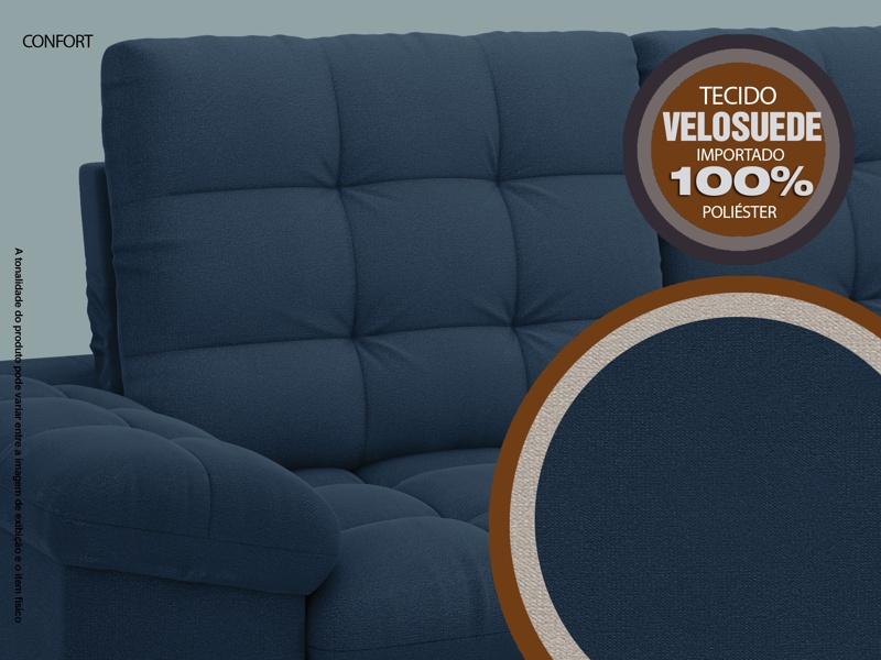 Sofá Confort  1,80m Assento Retrátil e Reclinável Velosuede Petróleo - NETSOFAS